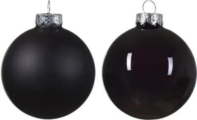 Decoris glazen kerstbal 8cm zwart 6 stuks - afbeelding 2