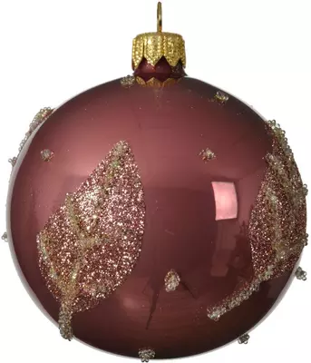 Decoris glazen kerstbal blad 8cm velours roze