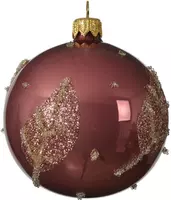 Decoris glazen kerstbal blad 8cm velours roze kopen?