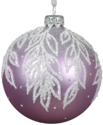 Decoris glazen kerstbal bladeren 8cm fris lila