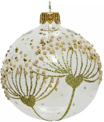 Decoris glazen kerstbal bloemen 8cm transparant, goud