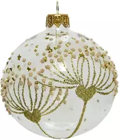 Decoris glazen kerstbal bloemen 8cm transparant, goud kopen?
