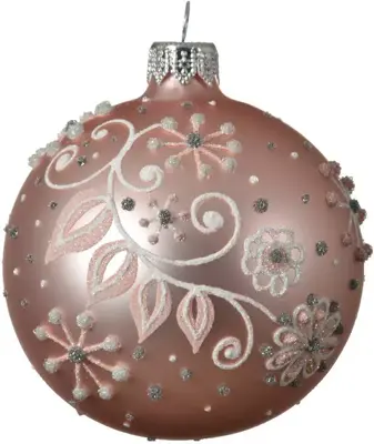 Decoris glazen kerstbal bloementak 8cm poederroze