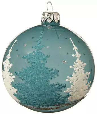 Decoris glazen kerstbal bomen 8cm arctic blauw, transparant