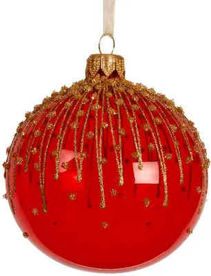 Decoris glazen kerstbal drip 8cm kerstrood
