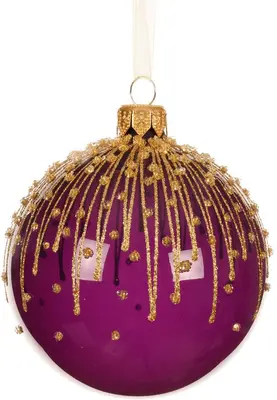 Decoris glazen kerstbal drip 8cm vijg