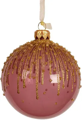 Decoris glazen kerstbal drip 8cm vintage roze