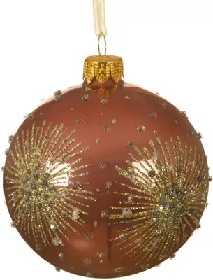 Decoris glazen kerstbal dubbele ster 8cm velours roze