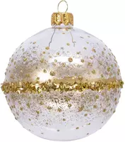 Decoris glazen kerstbal glitter rand 8cm transparant, goud kopen?