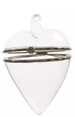 Decoris glazen kerstbal hart met opening 7cm transparant
