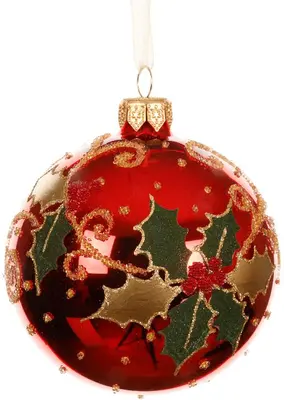 Decoris glazen kerstbal hulst 8cm kerstrood