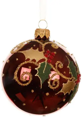 Decoris glazen kerstbal hulst 8cm ossenbloed