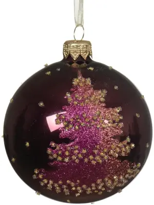 Decoris glazen kerstbal kerstboom 8cm donker mauve