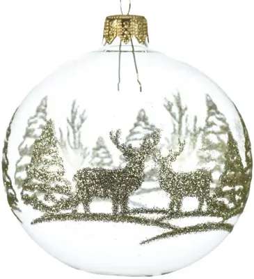 Decoris glazen kerstbal kersttafereel 8cm transparant