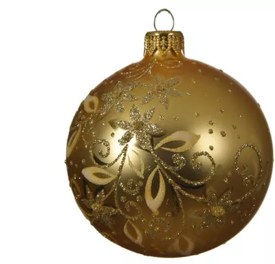 Decoris glazen kerstbal krul tak 8cm licht goud