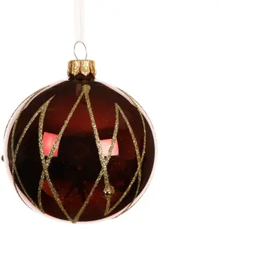 Decoris glazen kerstbal lijnen 8cm ossenbloed