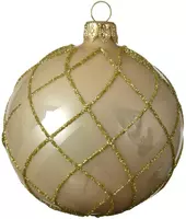 Decoris glazen kerstbal lijnen 8cm parel