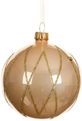 Decoris glazen kerstbal lijnen 8cm parel