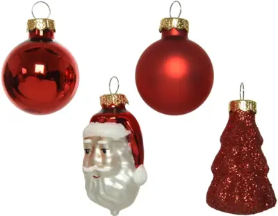 Decoris glazen kerstbal mix figuren kerstrood 9 stuks - afbeelding 2