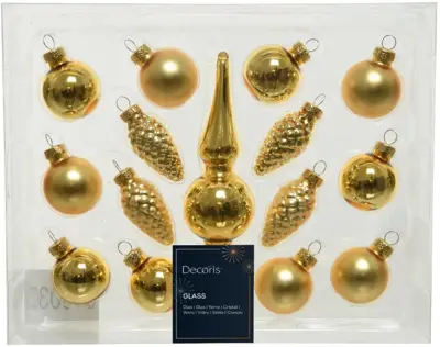 Decoris glazen kerstbal mix figuren licht goud 15 stuks
