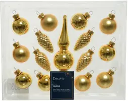 Decoris glazen kerstbal mix figuren licht goud 15 stuks