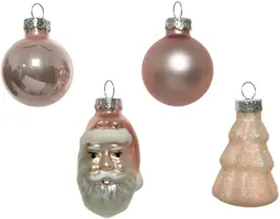 Decoris glazen kerstbal mix figuren poederroze 9 stuks - afbeelding 2