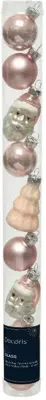Decoris glazen kerstbal mix figuren poederroze 9 stuks - afbeelding 1