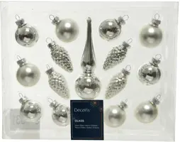Decoris glazen kerstbal mix figuren zilver 15 stuks