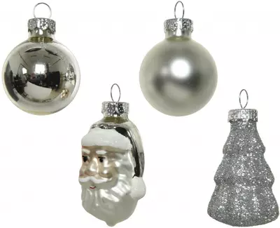 Decoris glazen kerstbal mix figuren zilver 9 stuks - afbeelding 2