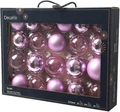 Decoris glazen kerstbal mix fris lila 21 stuks