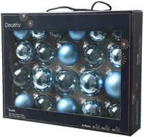 Decoris glazen kerstbal mix ijsblauw 21 stuks