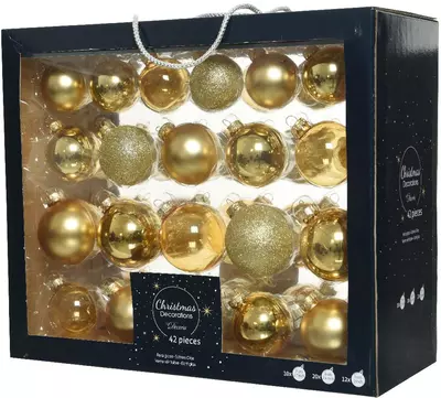 Decoris glazen kerstbal mix licht goud 42 stuks - afbeelding 1
