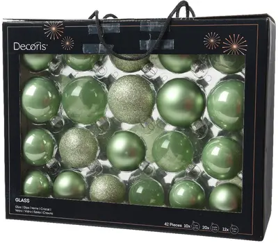 Decoris glazen kerstbal mix matcha groen 42 stuks