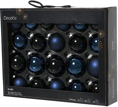 Decoris glazen kerstbal mix nachtblauw 21 stuks