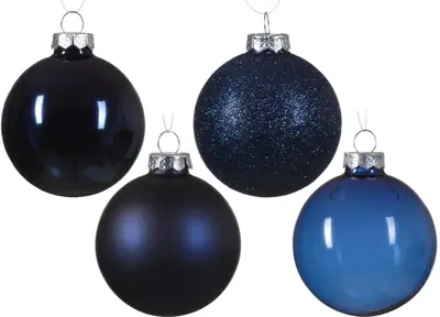 Decoris glazen kerstbal mix nachtblauw 42 stuks - afbeelding 2