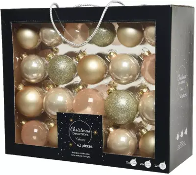 Decoris glazen kerstbal mix parel 42 stuks - afbeelding 1