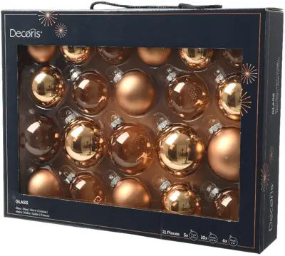 Decoris glazen kerstbal mix pecan bruin 21 stuks