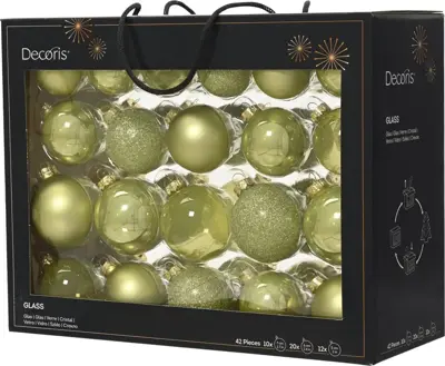 Decoris glazen kerstbal mix pistache 42 stuks