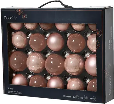 Decoris glazen kerstbal mix poederroze 21 stuks
