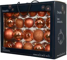Decoris glazen kerstbal mix warm oranje 42 stuks