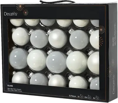 Decoris glazen kerstbal mix winterwit 21 stuks