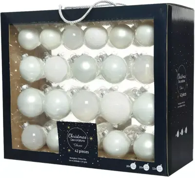 Decoris glazen kerstbal mix winterwit 42 stuks - afbeelding 1