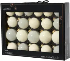 Decoris glazen kerstbal mix wolwit 21 stuks