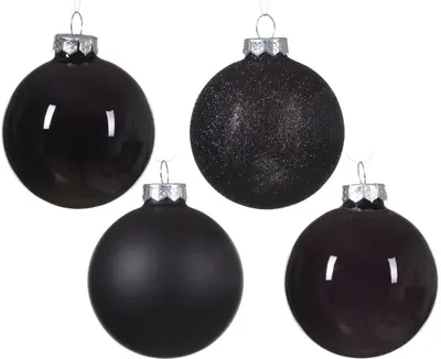 Decoris glazen kerstbal mix zwart 42 stuks - afbeelding 2