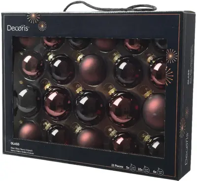 Decoris glazen kerstbal mix zwarte truffel 21 stuks