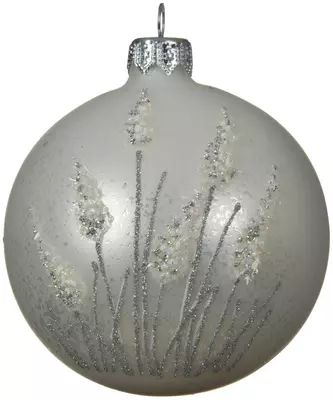 Decoris glazen kerstbal pampasgras 8cm winterwit