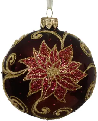 Decoris glazen kerstbal poinsettia 8cm ossenbloed