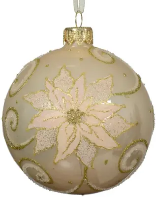 Decoris glazen kerstbal poinsettia 8cm parel
