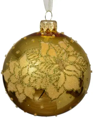 Decoris glazen kerstbal poinsettias 8cm licht goud