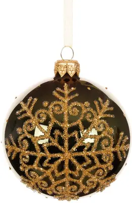 Decoris glazen kerstbal sneeuwvlok 8cm dennengroen